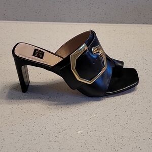 Black Leather Heeled Mules